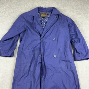 Vintage Eddie Bauer Trench Coat Womens Petite Small Blue Polka Dot Rain Jacket